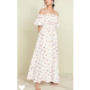 All Things Mochi Nana Embroidered Off The Shoulder Maxi Dress in White